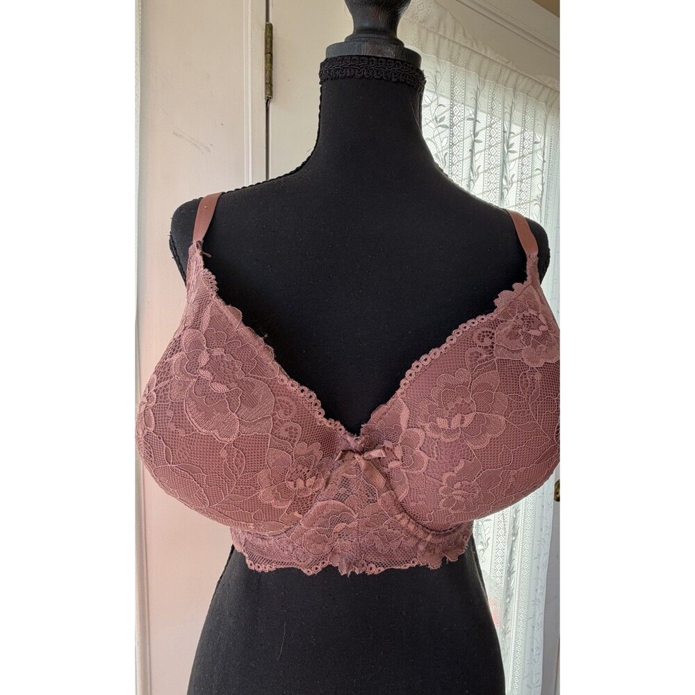 B.Luxe Women’s 40D Underwire Bra Dusty Rose Mauve Pink Floral Lace Full Coverage